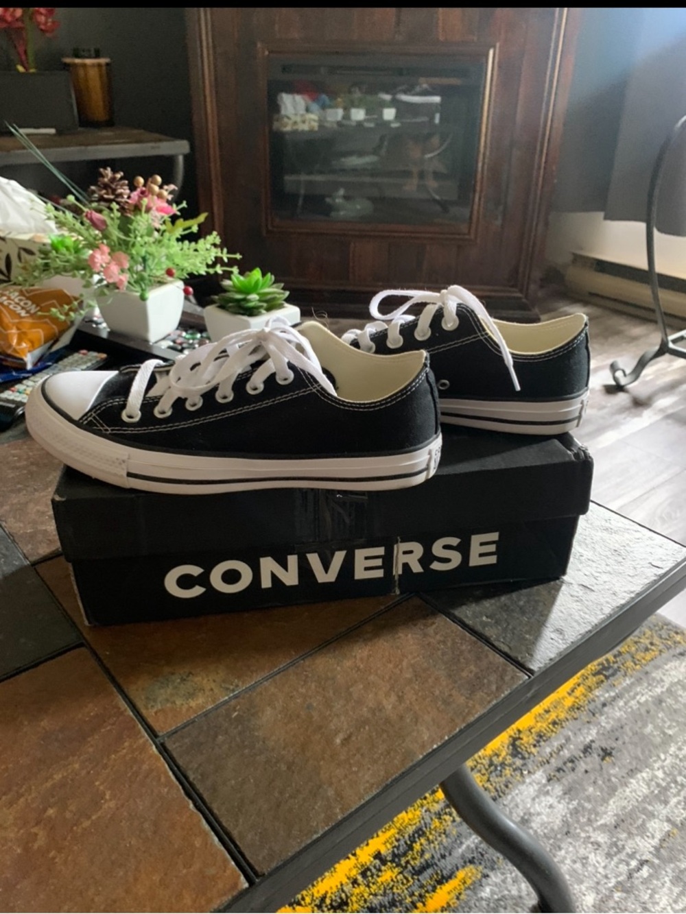 Converse Low Top Sneakers in Black and White Canvas